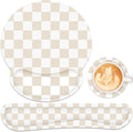 Ergonomic Mouse Pad with Wrist Rest and Keyboard Wrist Rest, Mousepad and Keyboard Pad, Non-Slip Rubber Base, Mouse Pad with Wrist Support for Gaming, Computer, Office, Beige Checkered