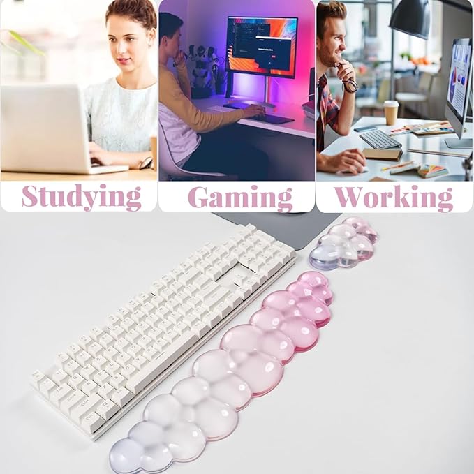 Gel Keyboard Wrist Rest Cloud Set, Clear Ergonomic Wrist Support and Arm Support Keyboard Rest for Typing Pain Relief, with Non-Slip Soft Washable Wrist Rest(Pink Blue)