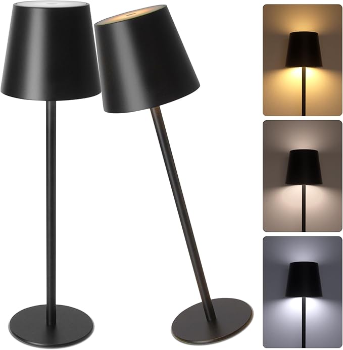 ORALUCE Cordless Table Lamp Rechargeable, Battery Operated LED Desk Lamp with USB Type-C Charging Port, 3 Color Stepless Dimming LED Lamp for Bedroom/Restaurant/Party/Coffee Shop/Camping/Bars, 2 Pack