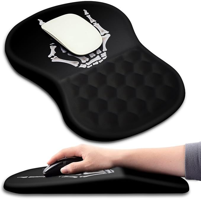 Hokafenle Ergonomic Mouse Pad Wrist Support with Massage Design, Wrist Rest Mousepad with Memory Foam&Non-Slip PU Base, Mouse Pads for Wireless Mouse & Desk (12x8 inch,Devil's Horn)
