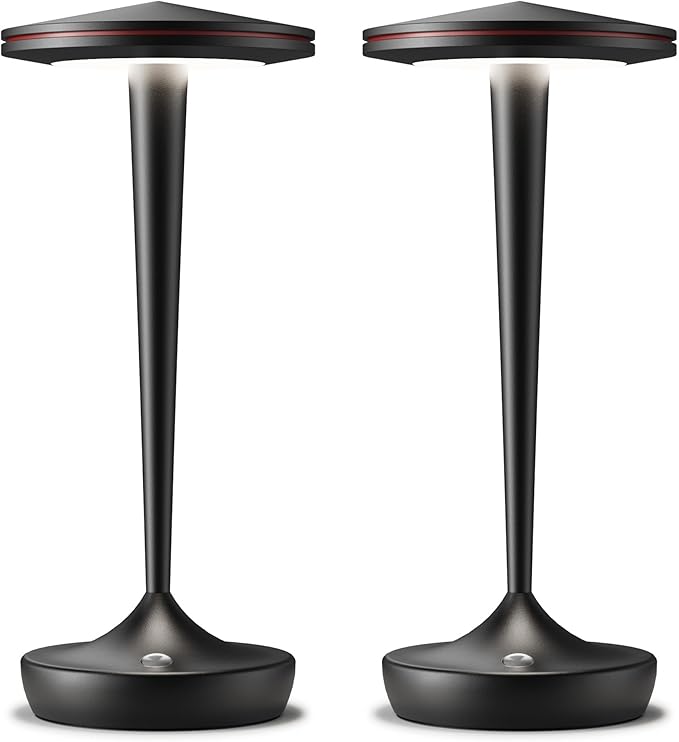 YHT 2Pack CordlessTable Lamps Rechargeable, 6000mAh Battery Portable LED Touch Led Table Lamp, 3-Color Stepless Dimming & Memory Function, for Outdoor, Dinning, Patio, Restaurant, Kitchen (2 Black)