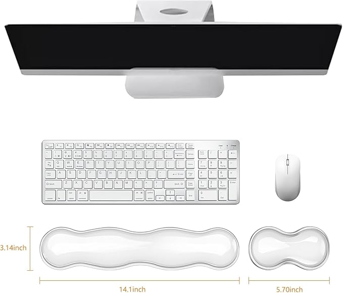 Mouse Pad with Wrist Rest, Soft Cloud Gel Keyboard Mouse Pad Set with Hand Wrist Support, Cute Non Slip Office Desk Accessories for Comfort/PC Gaming/Computer/Laptop, (Clear Wave)