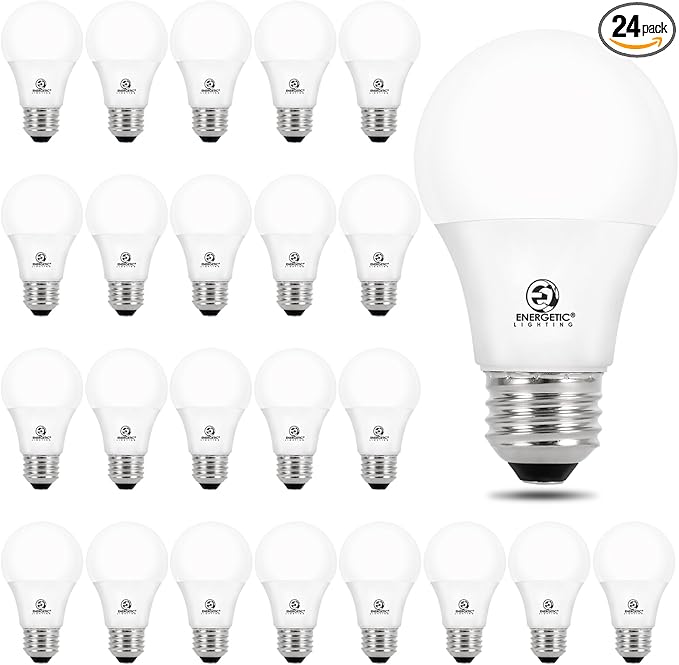 E ENERGETIC LIGHTING 24-Pack A19 LED Light Bulbs 60 Watt Equivalent, Cool White 4000K, E26 Medium Base, Non-Dimmable LED Light Bulb, ETL Listed