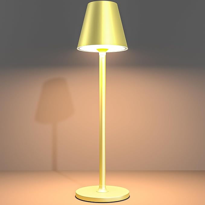 1-Pack Cordless Table Lamps - 5000mAh Rechargeable Battery Operated Desk Lamp, 3-Level Dimmable LED Night Light for Bedroom, Dining, Restaurant - Metal Design (Champagne Gold-1Pack)