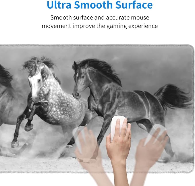Horse Running Mouse Pad Extended Large Gaming Mousepad XL Big Long Oversized Desk Mat Stitched Edges 31.5 X 11.8 Inch for Home Office Black18