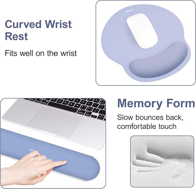 MOSISO Wrist Rest Support for Mouse Pad&Keyboard Set, Circle Curved Ergonomic Mousepad&Coaster Non-Slip Base Home/Office Wrist Support&Easy Typing Pad with Soft Cloth&Silicone Lining, Stone Blue