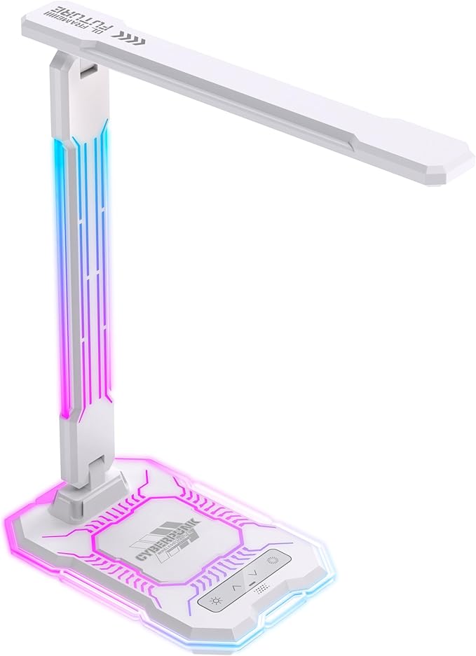 WILIT Desk Lamp for College Dorm Room, RGB Gaming Desk Light with Wireless Charging & USB Port, Gamer lamp Sound Reactive,3 Color Modes 5 Brightness,Reading Lamp Touch Control for Home Office,Study