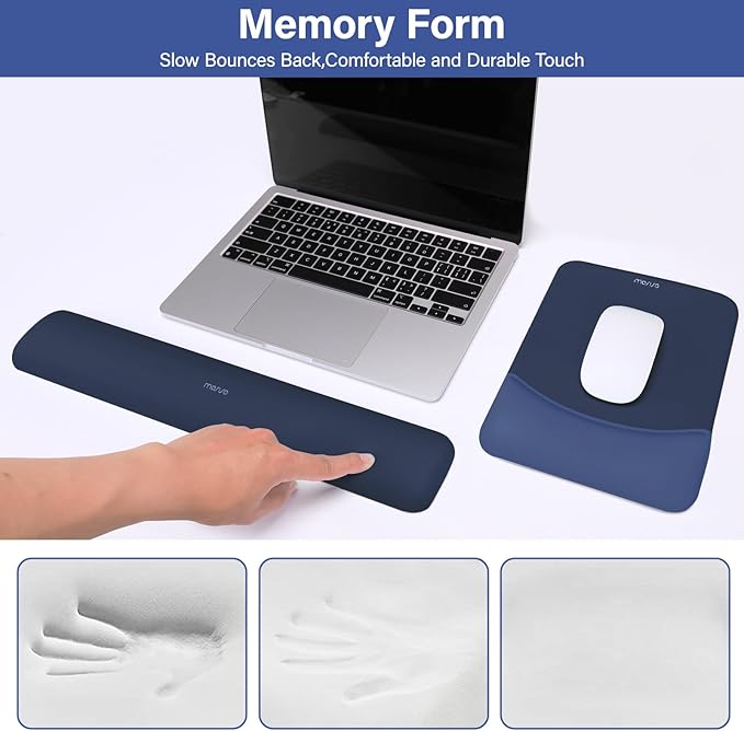 MOSISO Wrist Rest Support for Mouse Pad&Keyboard Set, Rectangular Ergonomic Mousepad Non-Slip Base Home/Office Easy Typing Pad with Neoprene Cloth&Raised Silicone Lining, Navy Blue