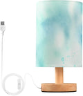 Blue LED Table Lamp, Bedside Lamp with Linen Lampshade, Flicker-Free Eye Care USB Plug in Nightstand Lamp, for Bedroom and Office