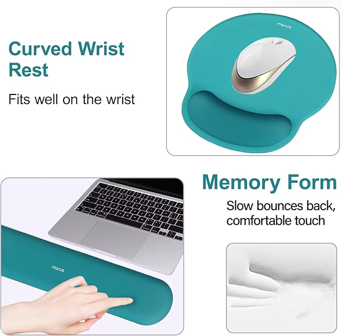 MOSISO Wrist Rest Support for Mouse Pad&Keyboard Set, Circle Curved Ergonomic Mousepad&Coaster Non-Slip Base Home/Office Wrist Support&Easy Typing Pad with Soft Cloth&Silicone Lining, Teal Green