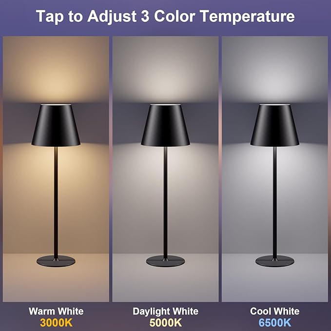 ORALUCE Cordless Table Lamp Rechargeable, Battery Operated LED Desk Lamp with USB Type-C Charging Port, 3 Color Stepless Dimming LED Lamp for Bedroom/Restaurant/Party/Coffee Shop/Camping/Bars, 1 Pack