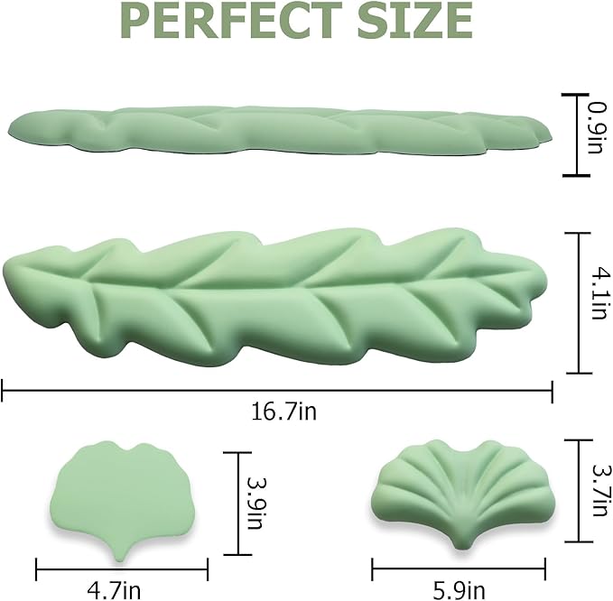 Ergonomic Keyboard Wrist Rest, Leaf Shape PU Leather Memory Foam Wrist Support for Computer Keyboard, Keyboard Pad and Cute Mouse Wrist Pad for Gaming,Office,Computer,Typing, Pastel Green