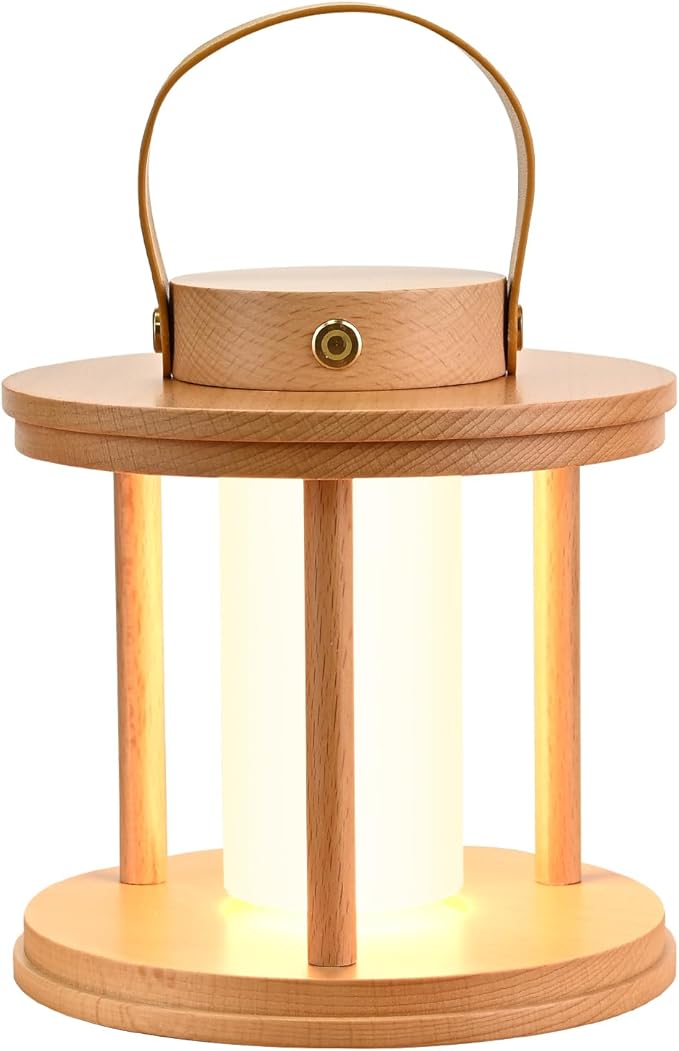 YIEONSHION LED Wood Cordless Table Lamp Rechargeable with Dimming Eye-Care Lighting, Portable Touch Lamp for Outdoor Camping Living Room Bedroom Bedside Office Pumpkin Shape Lantern