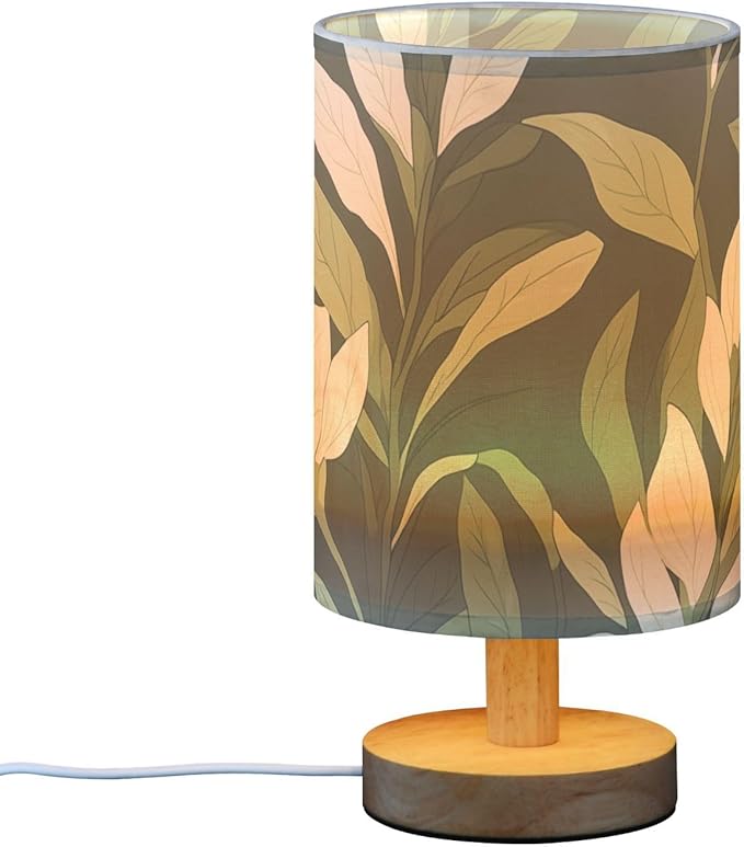Green Leaf LED Table Lamp, Bedside Lamp with Linen Lampshade, Flicker-Free Eye Care USB Plug in Nightstand Lamp, for Bedroom and Office