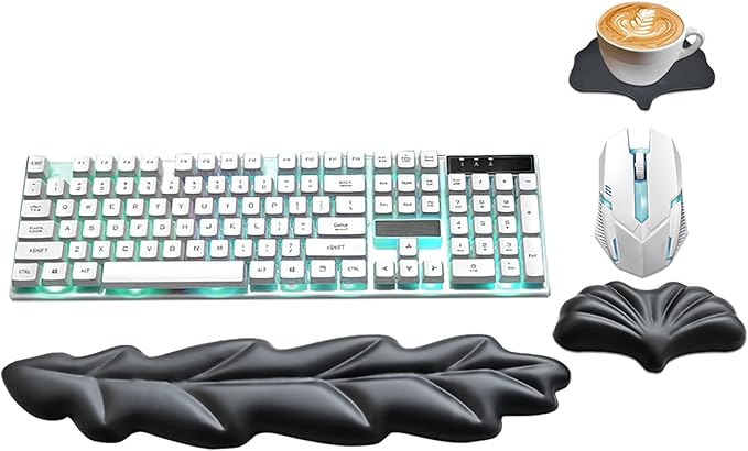 Ergonomic Keyboard Wrist Rest, Leaf Shape PU Leather Memory Foam Wrist Support for Computer Keyboard, Keyboard Pad and Cute Mouse Wrist Pad for Gaming,Office, Computer, Typing, Black