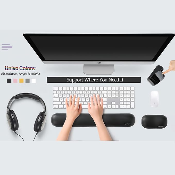 UnivoColors Design-Wave Wrist Rest, Artificial Sheepskin+Memory Foam+Ergonomic+Anti-Slip Gel, Resilience Support During Work and Gaming,Mouse Accessory,Black