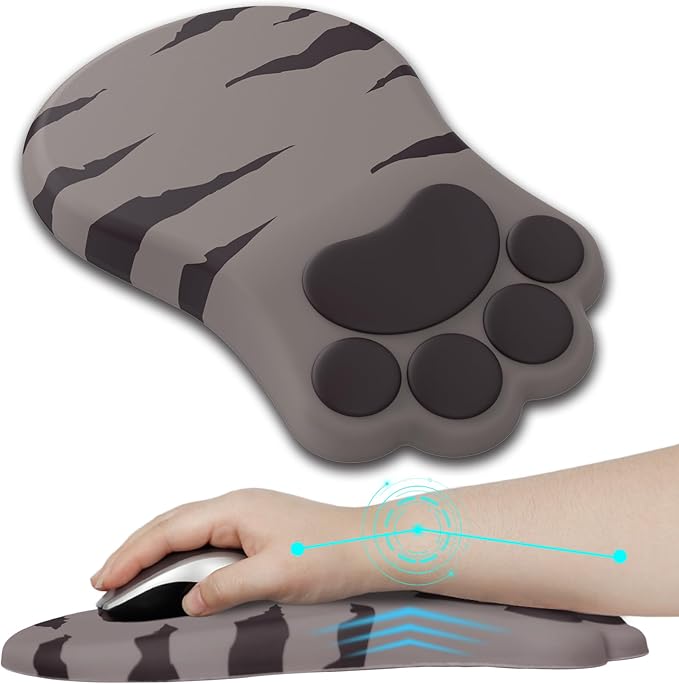 L-SPOUTTO Ergonomic Mouse Pad with Wrist Rest,Cute Cat Paw Mousepad Wrist Support,Comfortable Massage Design Computer Pain Relief Mouse Pad with Non-Slip PU Base for Desk Laptop Gaming Office,Brown