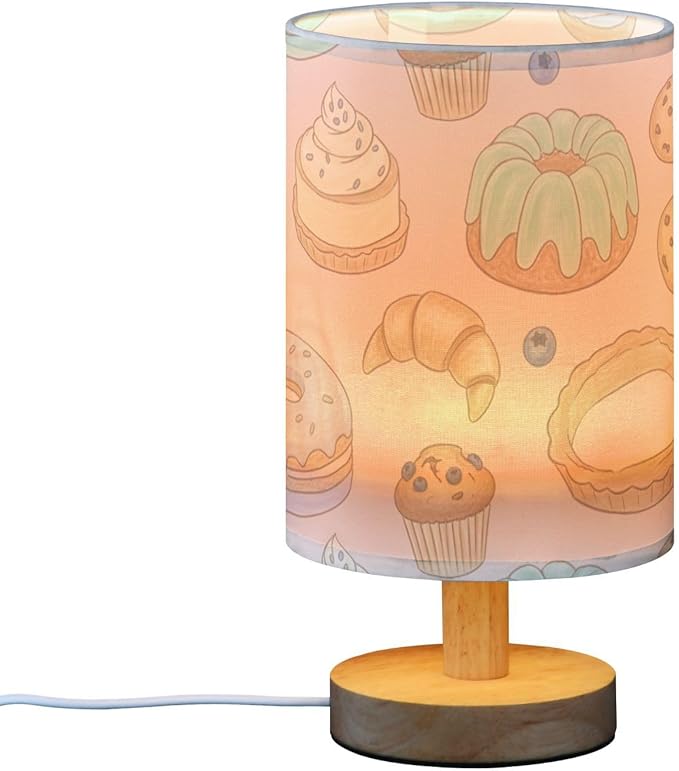 Coloful Bakery LED Table Lamp, Bedside Lamp with Linen Lampshade, Flicker-Free Eye Care USB Plug in Nightstand Lamp, for Bedroom and Office