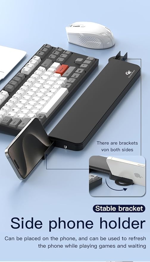GK GAMAKAY 14.17'' Keyboard Wrist Rest Pad with Cleaning Tool Kit, ABS & Leather Hand Wrist Rest for 85% Mechanical Keyboard, Non-Slip Palm Pad for Comfortable Typing and Playing (Black-85%)
