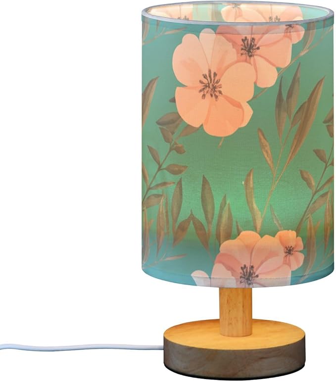 Pink Floral LED Table Lamp, Bedside Lamp with Linen Lampshade, Flicker-Free Eye Care USB Plug in Nightstand Lamp, for Bedroom and Office