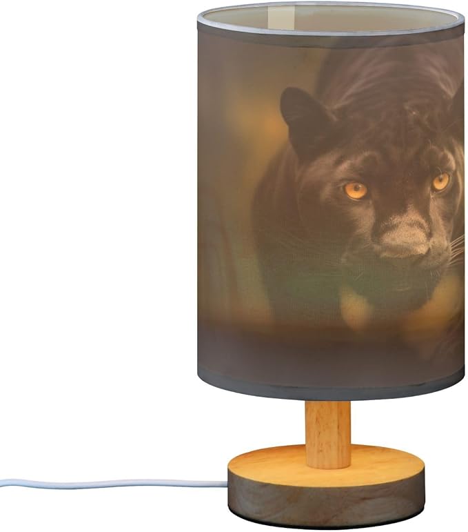Black Panther Bedside Table Lamp,Eye-Care LED Desk Lamp with Matte Fabric Shade for Living Room,Dorm,Office