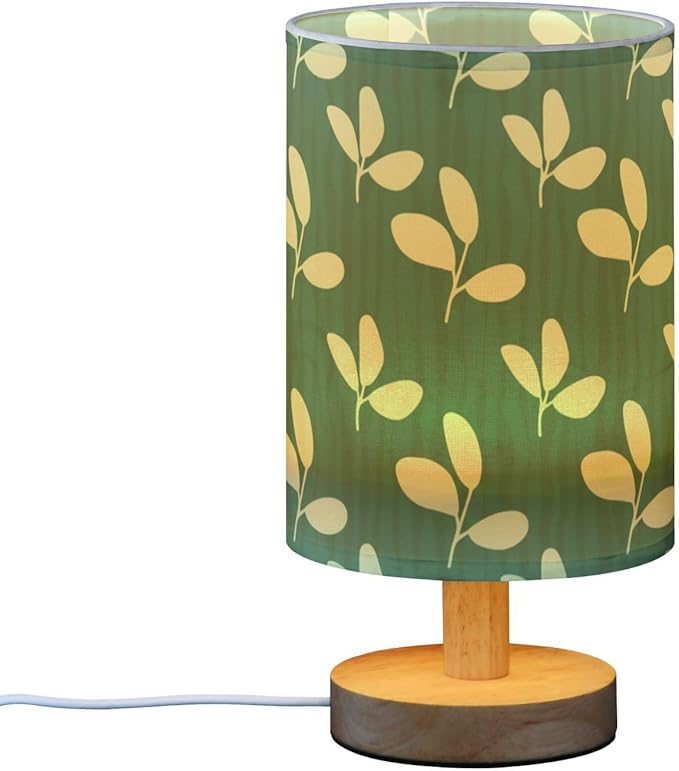Green Leaf LED Table Lamp, Bedside Lamp with Linen Lampshade, Flicker-Free Eye Care USB Plug in Nightstand Lamp, for Bedroom and Office
