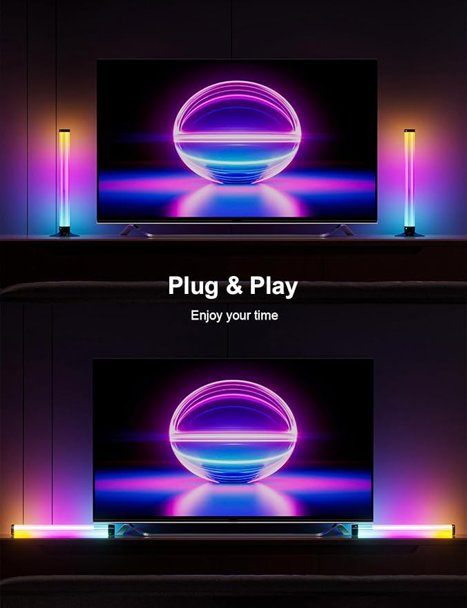 RGB Light Bar, 17" LED Light Bar 360 Degree Emitting, APP Control USB Powered, Color Changing TV Backlight,Monitor Backlights with Music Sync, Ambient Lighting for Desk, PC, Gaming, Party