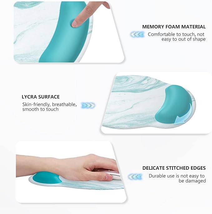 iLeadon Keyboard Mouse Pad Set, Large Gaming Mouse Pad + Keyboard Wrist Rest + Mouse Pad with Wrist Support + Coaster, Easy Typing, 4in1 Desk Mat Set for Home Office, Teal Turqoise Marble