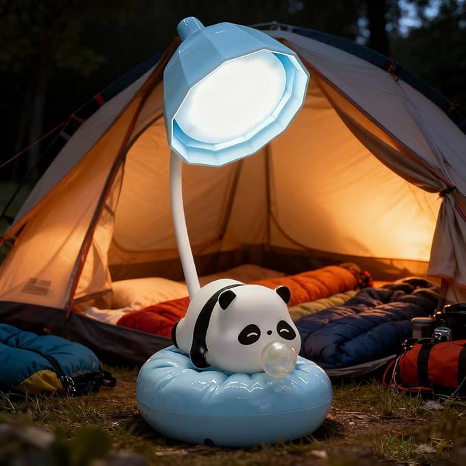 LED Desk Lamp with USB Charging Port, Gooseneck, Cute Panda Night Light for Bedroom Study Room, Boys Girls Children, Touch Control, 500 mAh, Rechargeable Lighting Decor for Boys Girls-Blue