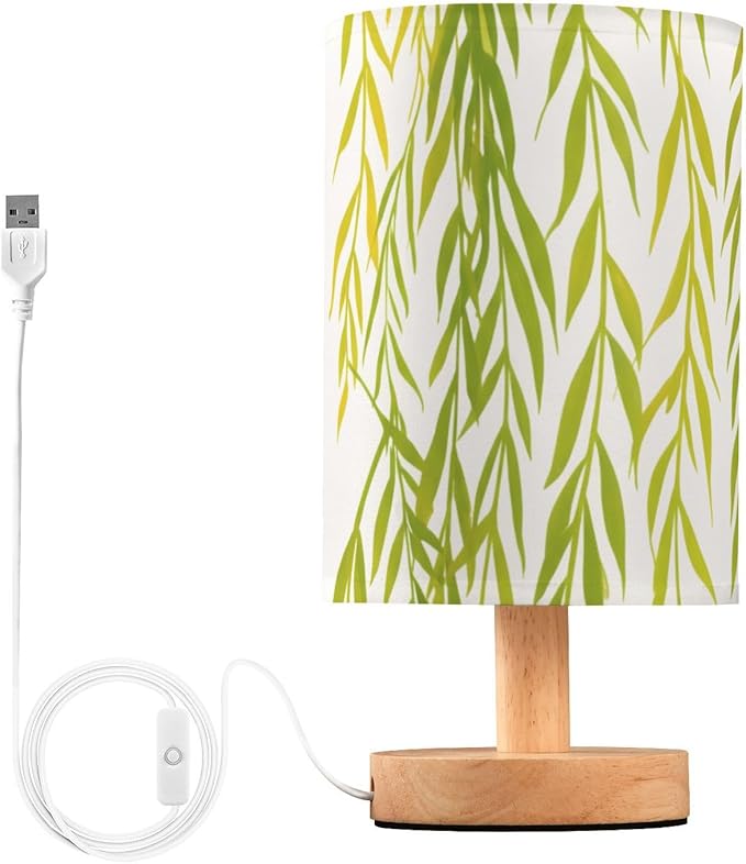 Green Willow LED Table Lamp, Bedside Lamp with Linen Lampshade, Flicker-Free Eye Care USB Plug in Nightstand Lamp, for Bedroom and Office