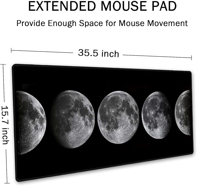 SSOIU Large Mouse Pad, Full Desk XXL Extended Gaming Mouse Pad 35.5" X 15.7", Waterproof Desk Mat with Stitched Edge, Non-Slip Laptop Computer Keyboard Mousepad for Office & Home, Phases of The Moon