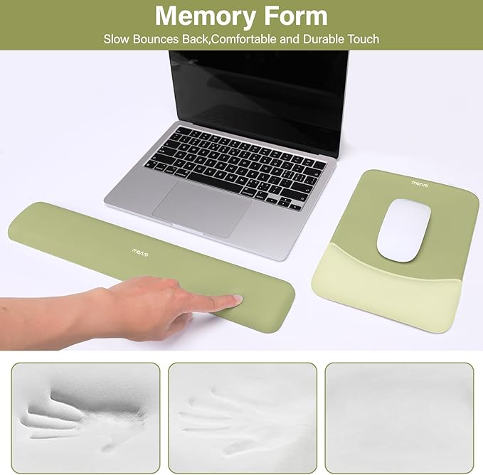 MOSISO Wrist Rest Support for Mouse Pad&Keyboard Set, Rectangular Ergonomic Mousepad Non-Slip Base Home/Office Easy Typing Pad with Neoprene Cloth&Raised Silicone Lining, Olive Green