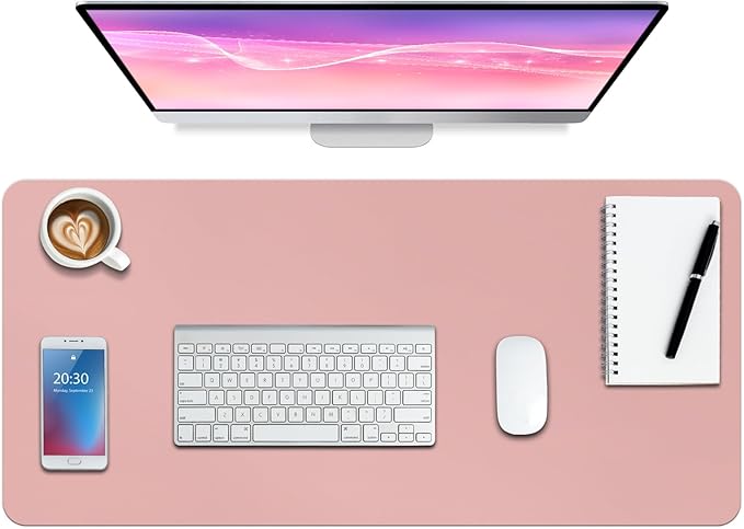 Boutilon Leather Desk Pad Protector,Non-Slip Mouse Pad,Laptop Desk Pad,Office Mouse Mat,Waterproof Leather Desk Blotter,Desk Writing Pad for Office and Home (XXL-Pink,47.2"x 17")