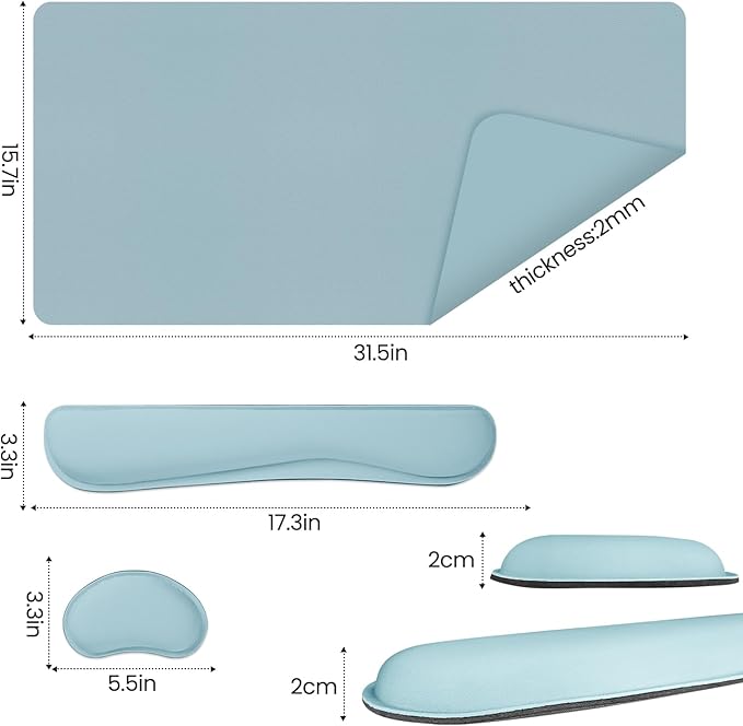 Desk Pad Mat Set,3-in-1 Large Mouse Pads with Wrist Rest and Keyboard Pad, Desk Mats for Keyboards and Mouses, Ergonomic Keyboard and Mouse Mat Set for Office Home Decor(Blue, 31.5" x 15.7")