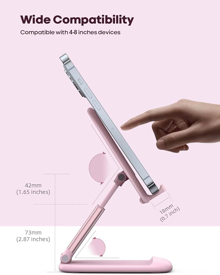 Lamicall Pink Phone Holder, Desk Accessories - Rose Gold Pink Office Cell Phone Holder, Desktop, Office Desks Accessories, Desk Decor Gifts for Women, for iPhone, 4-8'' Phone