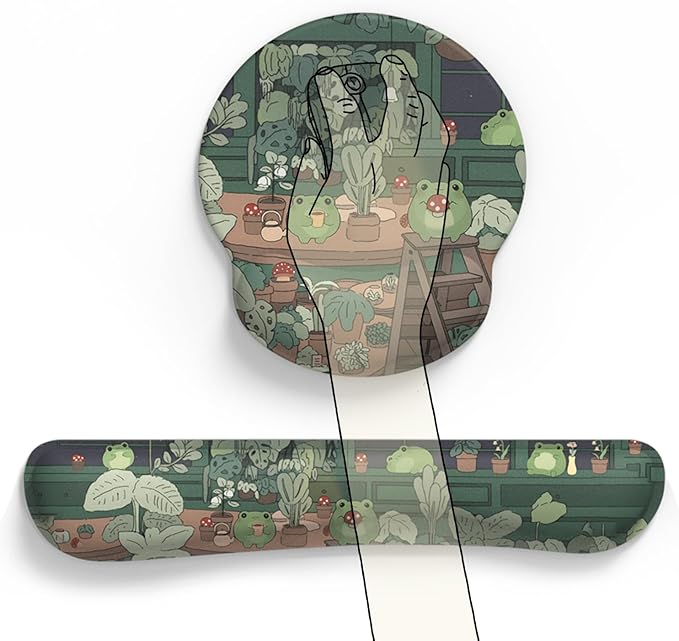 Cute Frog Mouse Pad with Wrist Rest Kawaii Green Decor Mat, Ergonomic Mouse Pad for Desk Computer Keyboard Laptop, Desk Decor Office Accessories for Girl Wrist Rest for Computer Keyboard.