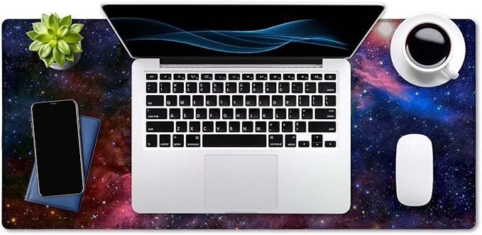 SSOIU Extended Gaming Mouse Pad (35.5x15.7 in), Large Non-Slip Rubber Base Mousepad with Stitched Edges, Waterproof Keyboard Mouse Mat Desk Pad for Work, Game, Office, Home - Nebula Space