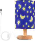 Moon LED Table Lamp, Bedside Lamp with Linen Lampshade, Flicker-Free Eye Care USB Plug in Nightstand Lamp, for Bedroom and Office