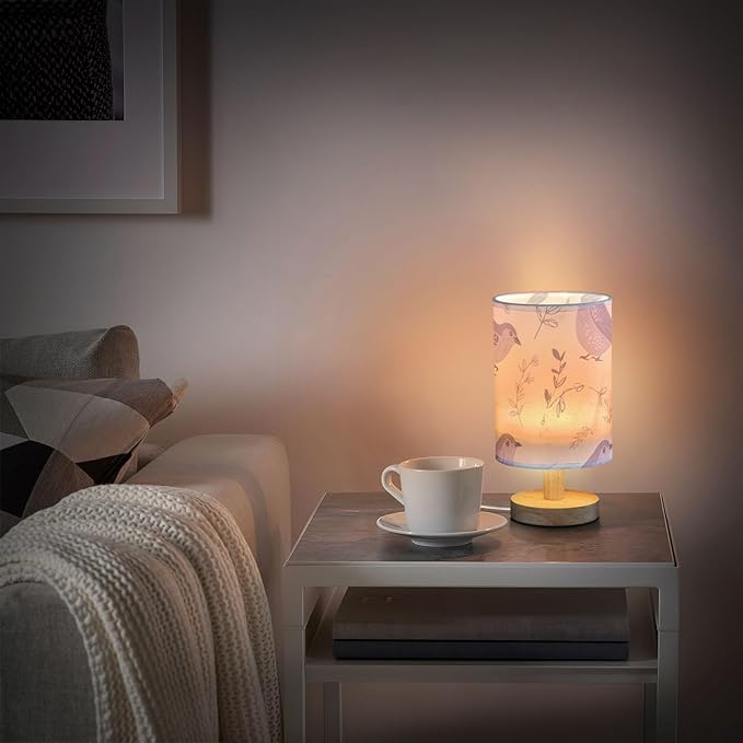 Pastel Bird LED Table Lamp, Bedside Lamp with Linen Lampshade, Flicker-Free Eye Care USB Plug in Nightstand Lamp, for Bedroom and Office