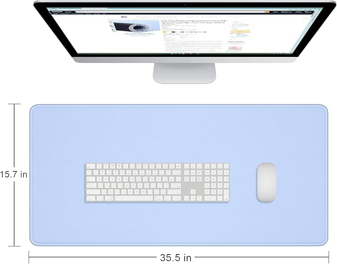 Dapesuom Large Gaming Mouse Pad, Extended Mouse Mat with Stitched Edges, Full Size Keyboard Pad with Non-Slip Base, Big XXL Computer Desk Mats for Gamer, Laptop, Office, 35.5 x 15.7 in, Sky Blue