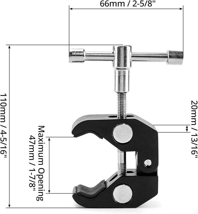 QWORK Super Clamp for Photography, 4 Pack, 1/4'' and 3/8'' Thread Clip for Camera Monitor, Light Stand, Rods, LED Lights