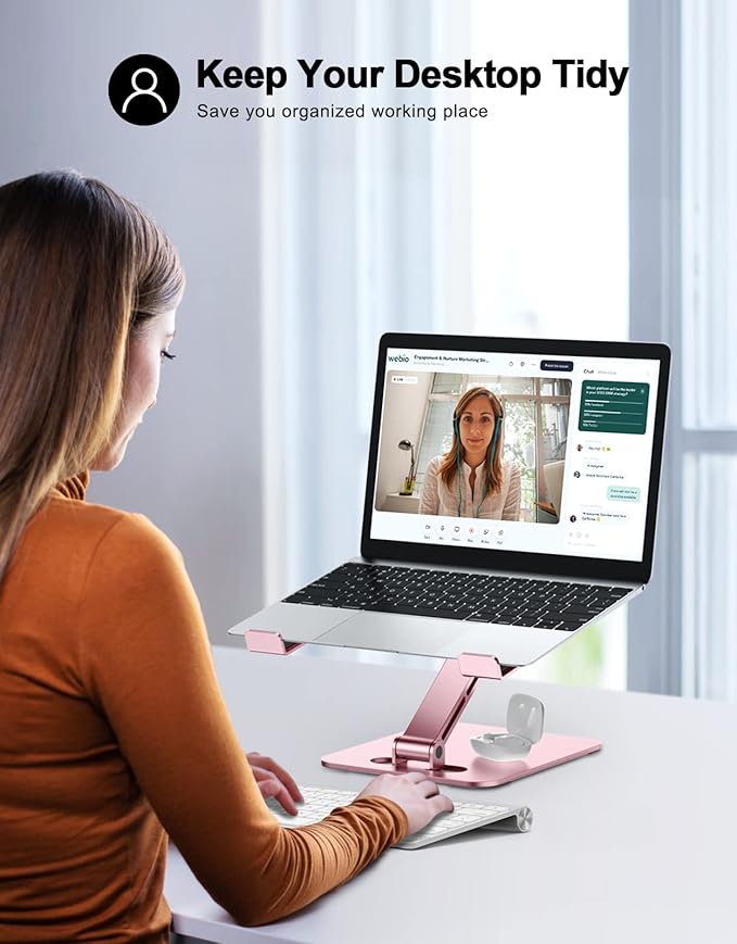 Foldable Laptop Stand, Height Adjustable Ergonomic Computer Stand for Desk, Aluminum Portable Laptop Riser Holder Notebook Mount Compatible with MacBook Pro Air, HP, Dell 10-16"(Rose Gold)