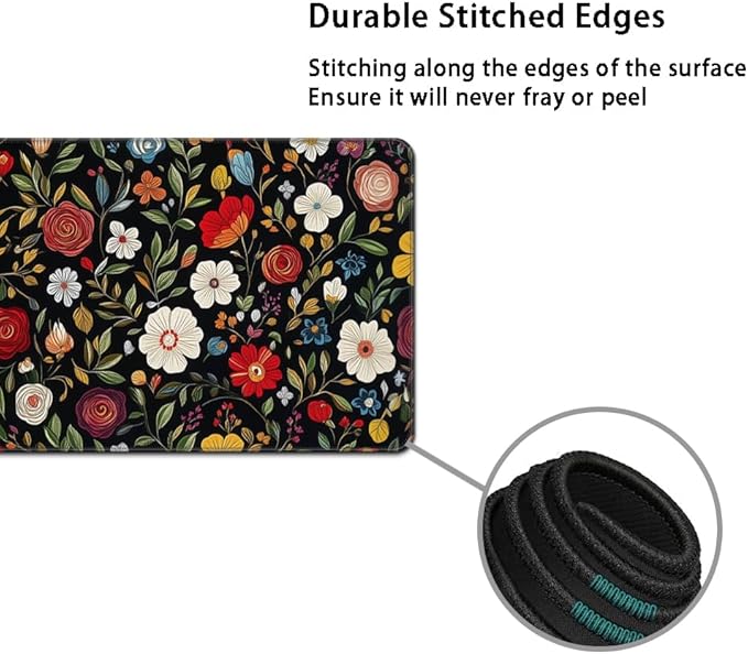 MIBITRI Keyboard Mouse Pad Set, Extended Gaming Mouse Pad+Ergonomics Keyboard Wrist Rest Support, Memory Foam, Easy Typing, 4Pcs XXL Ultra Thick Desk Mat, Red Florals