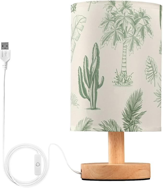 Tree LED Table Lamp, Bedside Lamp with Linen Lampshade, Flicker-Free Eye Care USB Plug in Nightstand Lamp, for Bedroom and Office