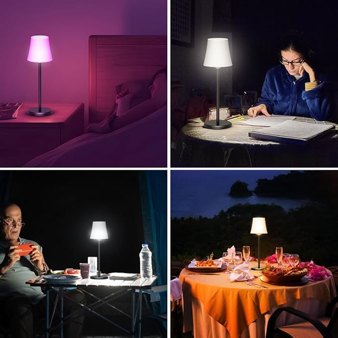 Cordless Table Lamp Rechargeable 2 Pack Wireless Touch Light Battery Operated 3 Color & RGB Stepless Dimmable Portable Led Waterproof Small Lamps for Kichen/Dining/Outdoor/Patio/Restaurant
