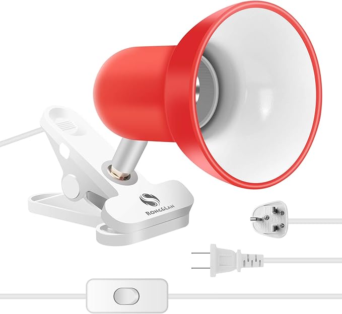 RONG&LAN Clip lamp,360° Rotation Clip on Lamp Portable Book Reading Light,Clamp on Desk/Table/Bunk Bed/Cupboard Home Lighting, (Desk lamp,Seven Colors for Your Choice) (Red)