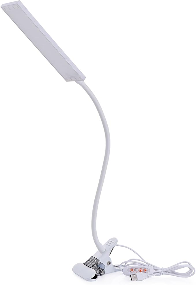 LED Desk Lamp Dimmable Eye-Caring Table Lamp Reading Light Office Light Adjustable 3 Color Modes,14 Brightness Levels, Gooseneck Flexible Clip-on Light for Studying, 5W-White