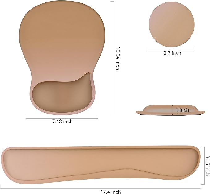 Wrist Rest Support for Mouse Pad Keyboard Set Circle Coaster Gaming Mouse Pad Ergonomic Gel Memory Foam Set for Computer, Laptop, Office, Comfortably Typing Brown KM-32