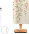 Flower LED Table Lamp, Bedside Lamp with Linen Lampshade, Flicker-Free Eye Care USB Plug in Nightstand Lamp, for Bedroom and Office