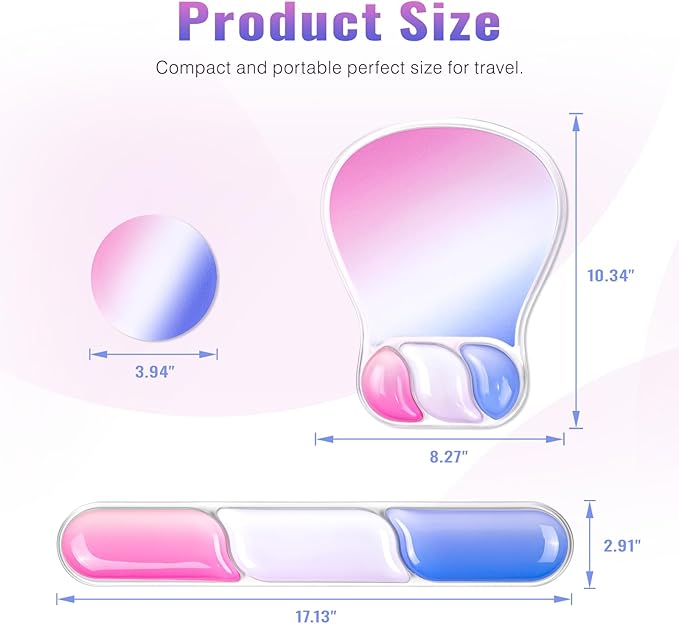 Ospelelf Mouse Pad with Wrist Rest Set Gel Ergonomic Keyboard Wrist Support Anti-Slip Rubber Bottom Office Women Desk Accessories for Computer, Laptop and Gaming, Pink and Blue